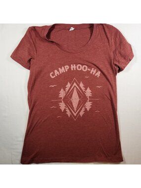Bella Camp Hoo-Ha Graphic Tee Rust Heather Tri-Blend‎ Scoop Neck Shirt Large